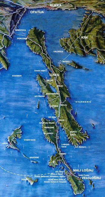 Mapa ostrov Cres a Loinj
